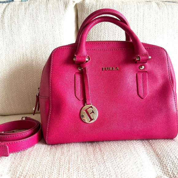 Furla Saffiano Fuschia Leather Handbag - Picture 1 of 9